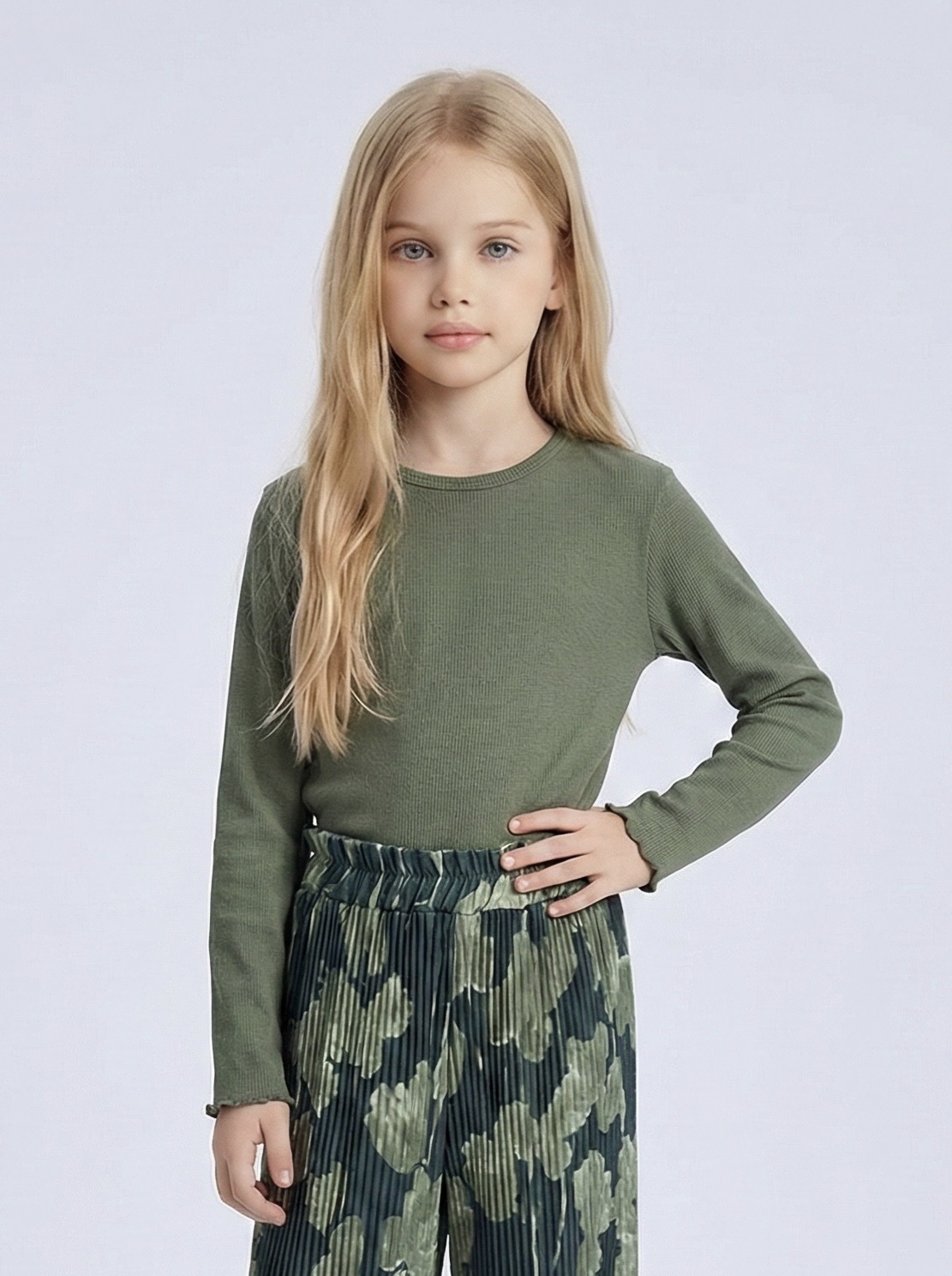 Colette set, Fijne rib · Saliegroen